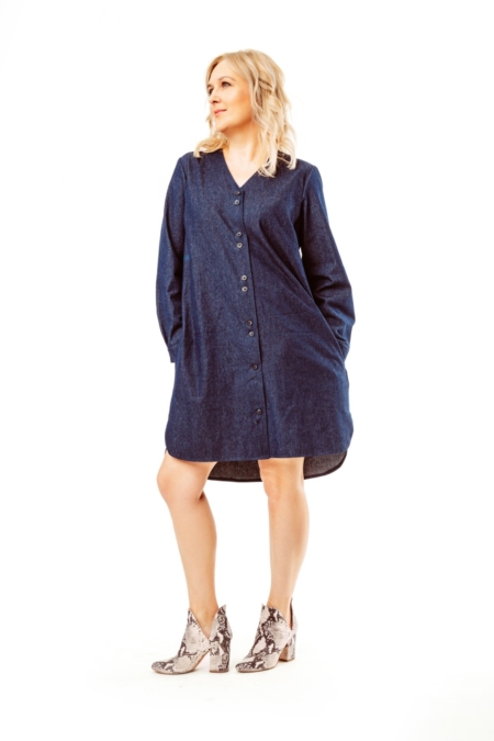 dark denim shirtdress with pockets