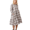 Kauluksellinen mekko "Kai" kahdella röyhelöllä, 3/4 suorat hihat, beige skottiruutu - Image 4