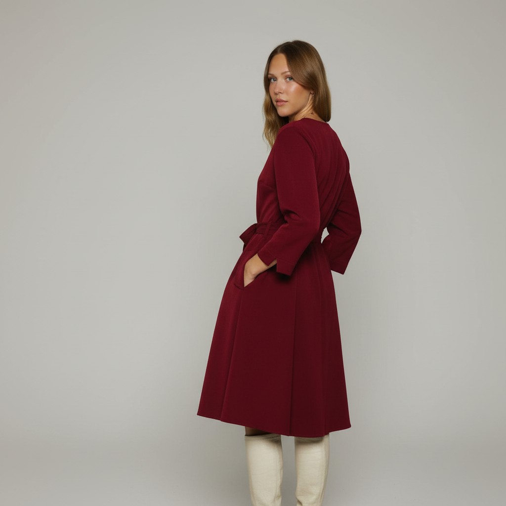 Laia seelikuosaga kleit “Kai”, 3/4 pikkuses sirgete varrukatega, tumepunane - Image 4