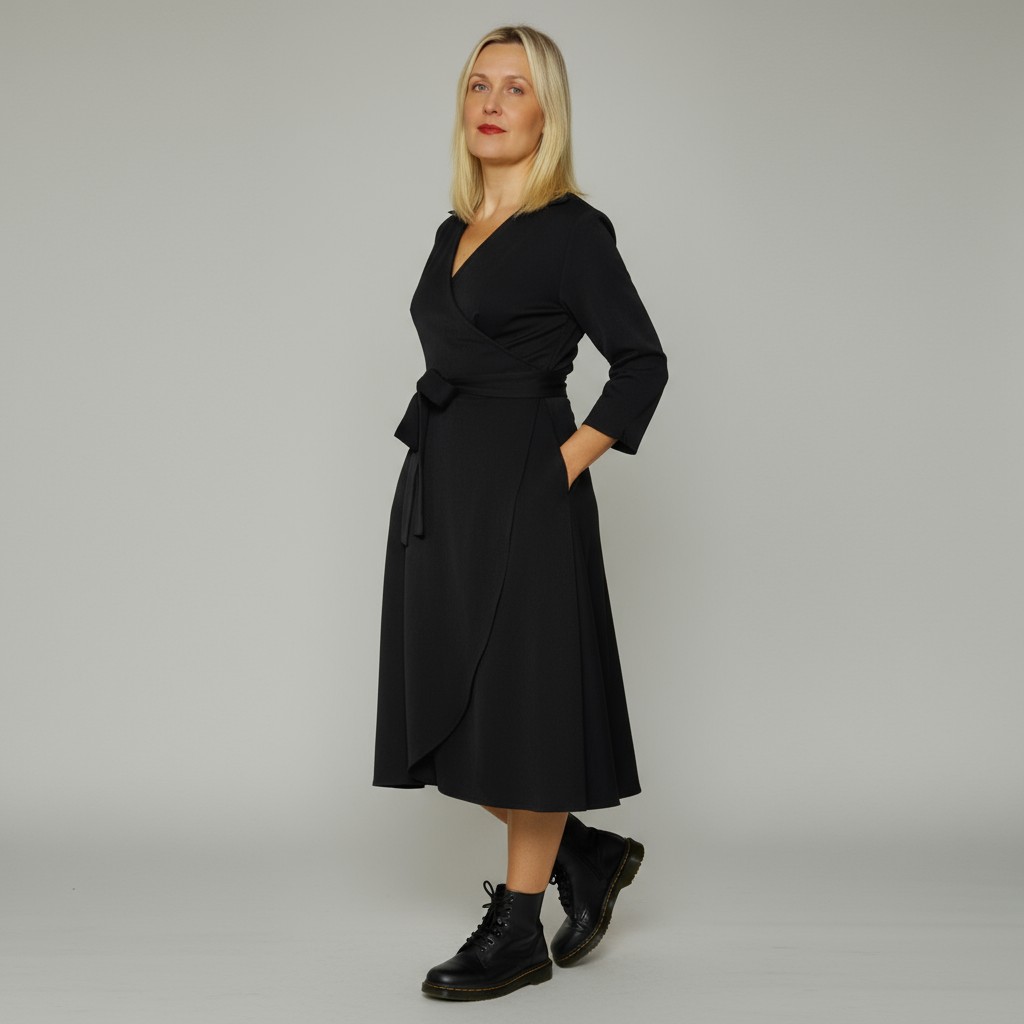 Kraega hõlmikkleit “Kerli”, 3/4 pikkuses sirgete varrukatega, must - Image 3