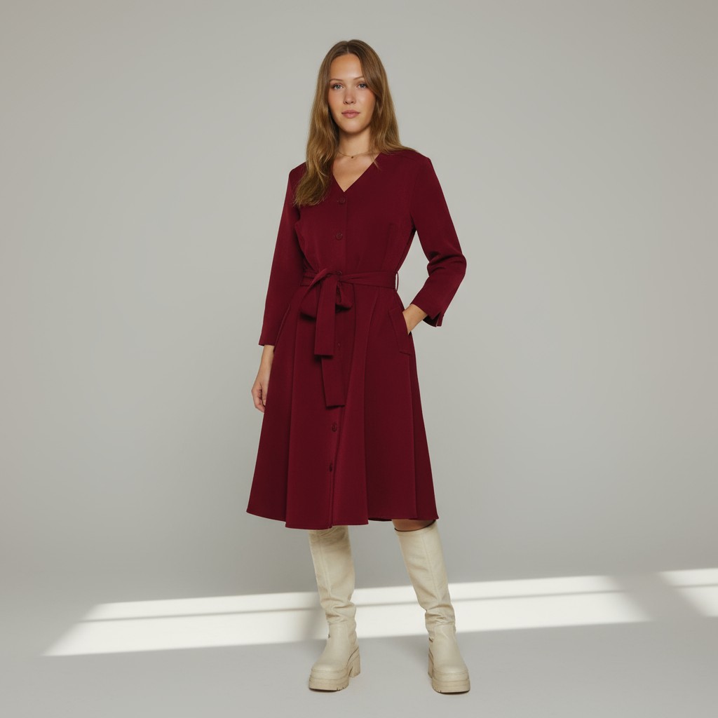 Laia seelikuosaga kleit “Kai”, 3/4 pikkuses sirgete varrukatega, tumepunane - Image 3