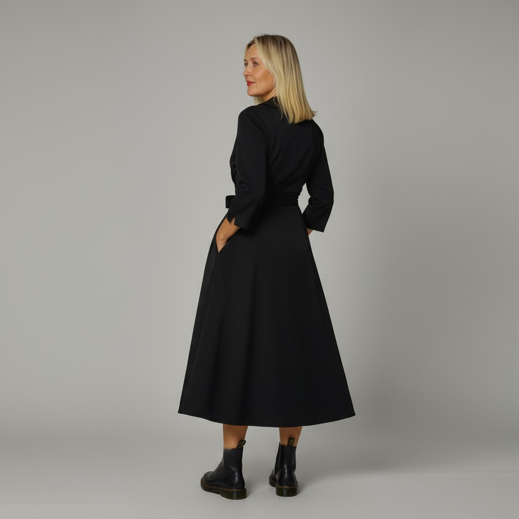 Kraega hõlmikkleit “Kerli”, 3/4 pikkuses sirgete varrukatega, must - Image 4