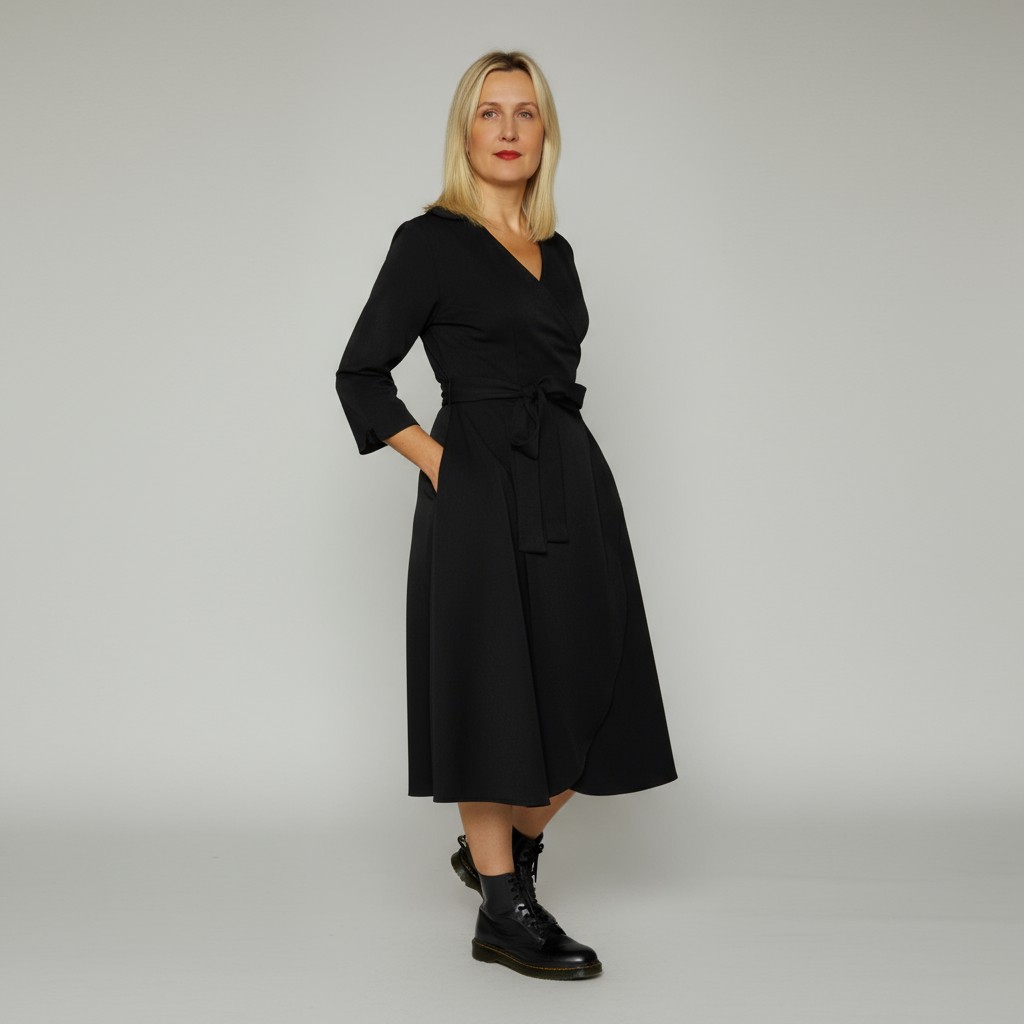 Kraega hõlmikkleit “Kerli”, 3/4 pikkuses sirgete varrukatega, must - Image 2