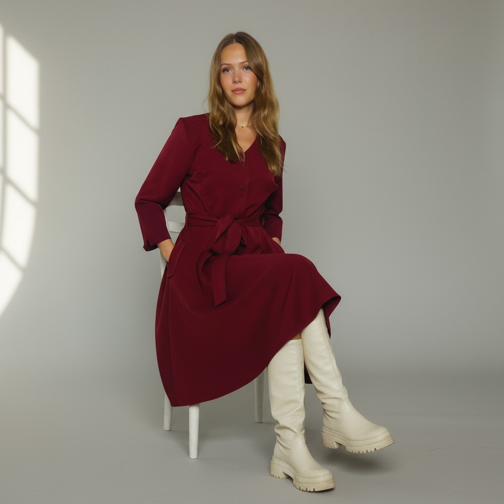 Laia seelikuosaga kleit “Kai”, 3/4 pikkuses sirgete varrukatega, tumepunane - Image 6