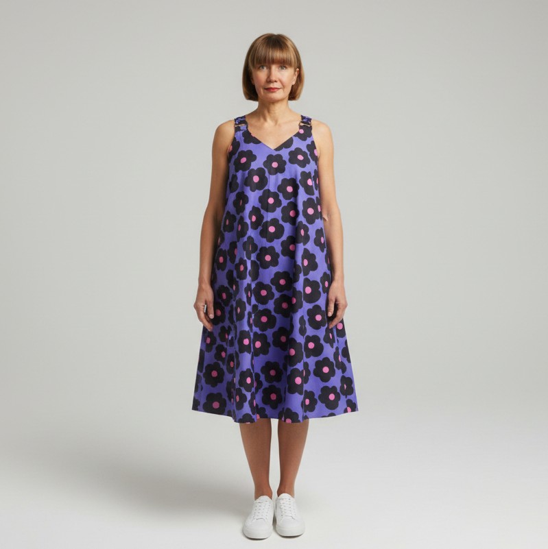 Õlapaeltega kleit "Kadri", lilleline lilla