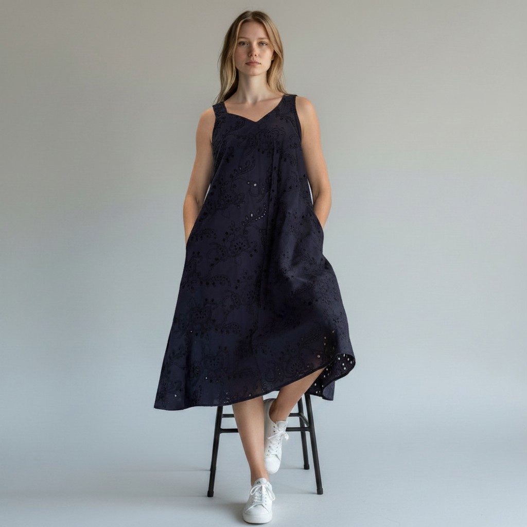 Õlapaeltega kleit "Kadri", tumesinine broderii - Image 3