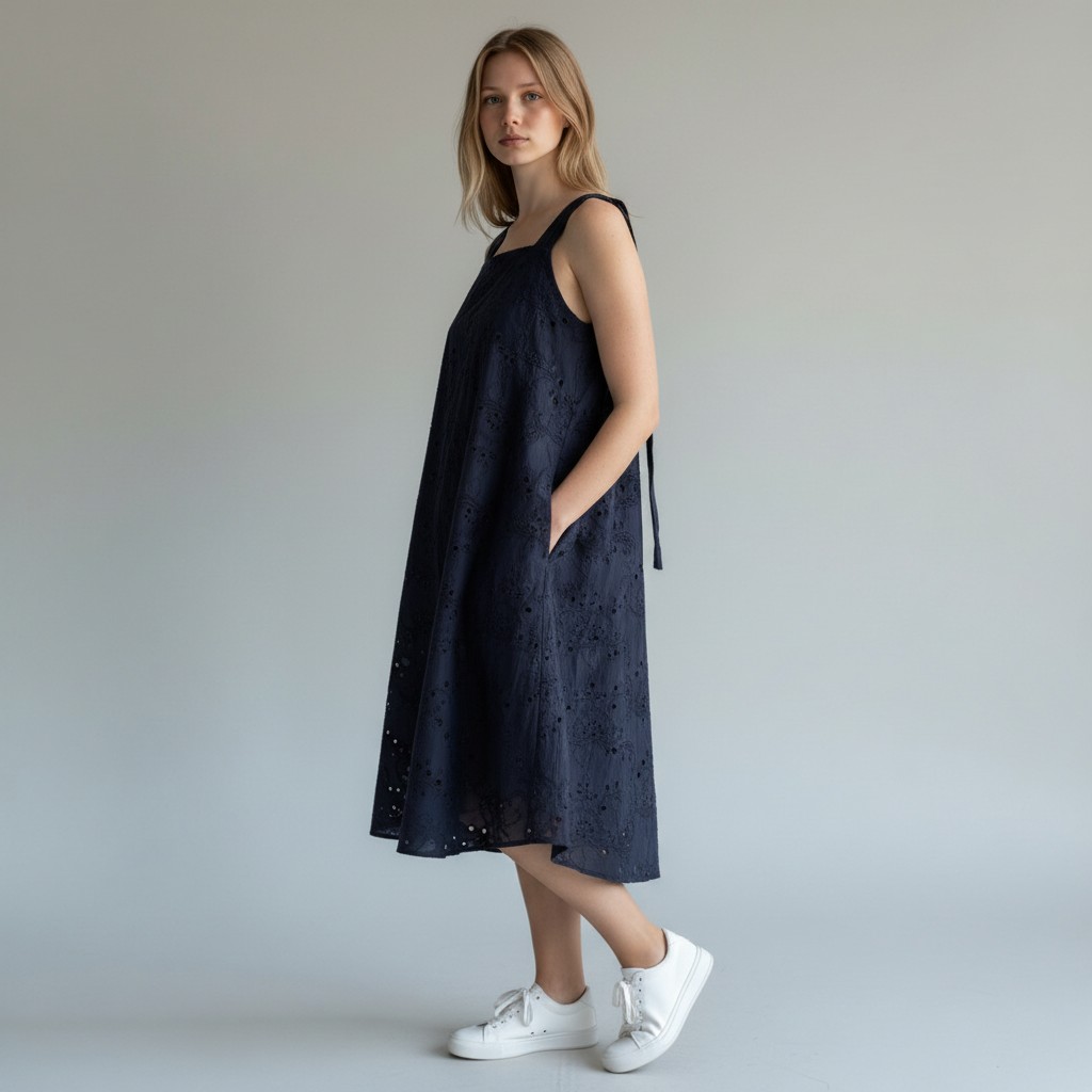 Õlapaeltega kleit "Kadri", tumesinine broderii - Image 2