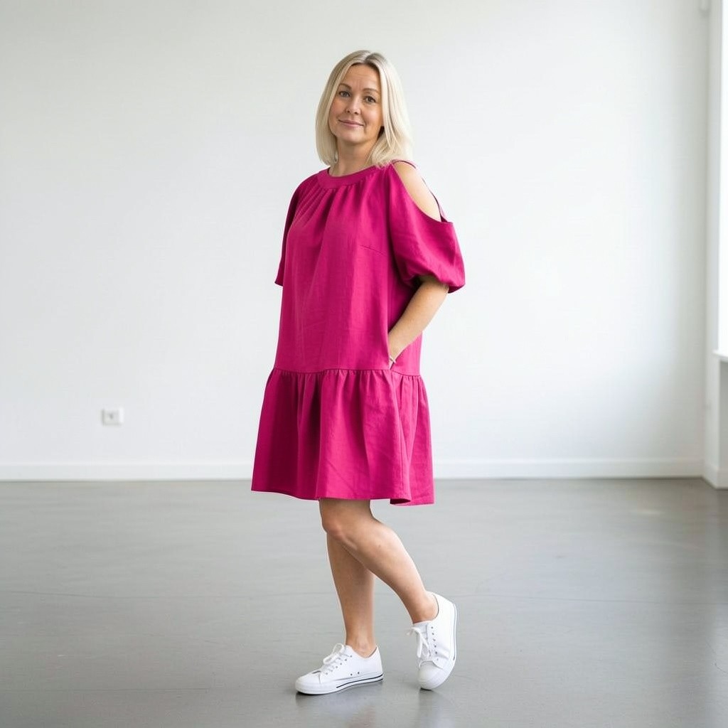 Tagant paeltega volangiga suvekleit "Kristel", fuksiaroosa - Image 3